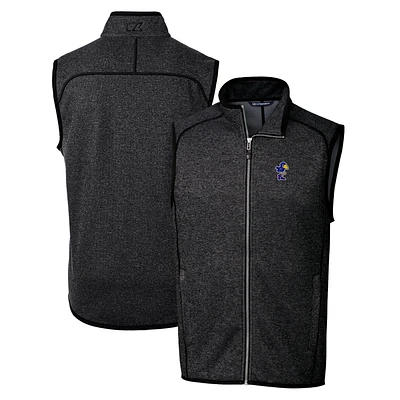 Men's Cutter & Buck Heather Charcoal Kansas Jayhawks Mainsail Sweater-Knit Full-Zip Vest