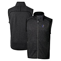 Men's Cutter & Buck Heather Charcoal Kansas Jayhawks Mainsail Sweater-Knit Full-Zip Vest
