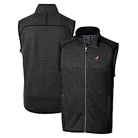 Men's Cutter & Buck Heather Charcoal Ohio State Buckeyes Mainsail Sweater-Knit Full-Zip Vest