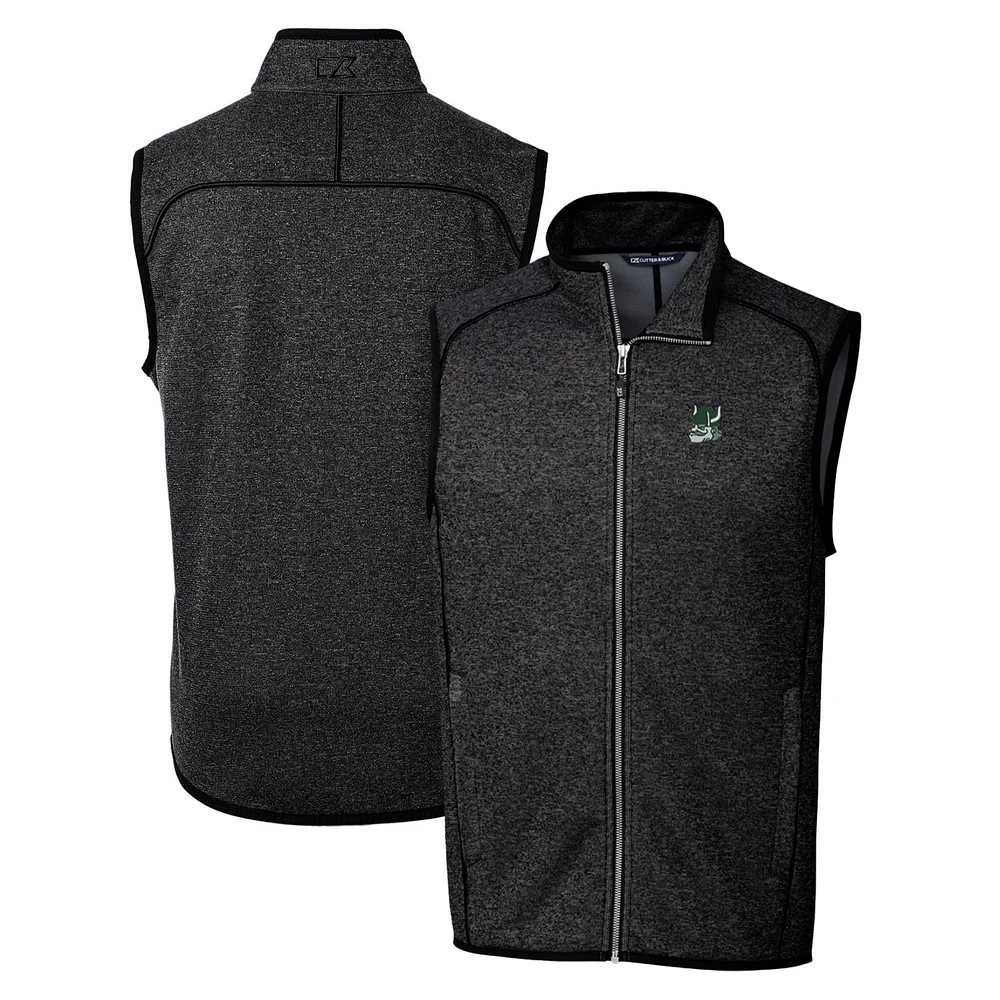 Men's Cutter & Buck Heather Charcoal Portland State Vikings Mainsail Sweater-Knit Full-Zip Vest