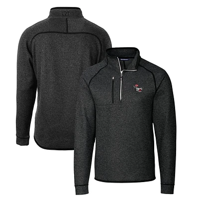 Men's Cutter & Buck Heather Charcoal NC State Wolfpack Mainsail Sweater-Knit Half-Zip Pullover Jacket