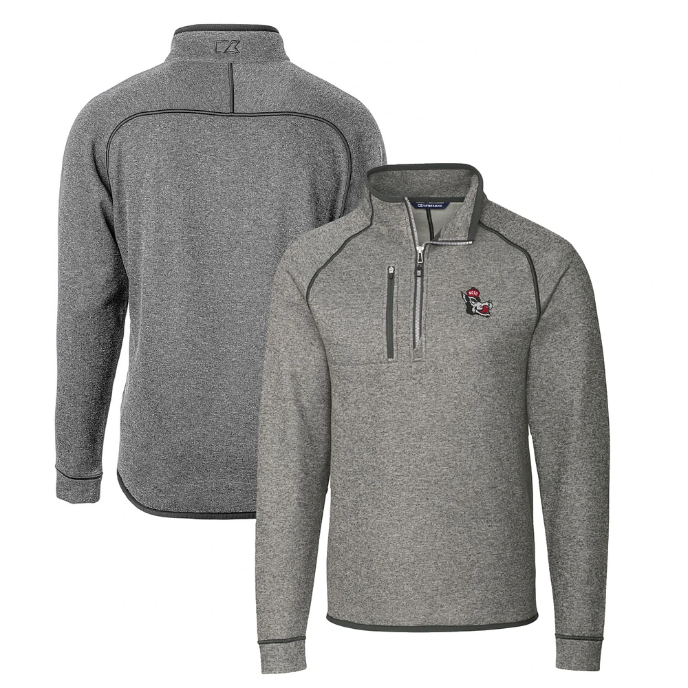 Men's Cutter & Buck Heather Gray NC State Wolfpack Mainsail Sweater-Knit Half-Zip Pullover Jacket