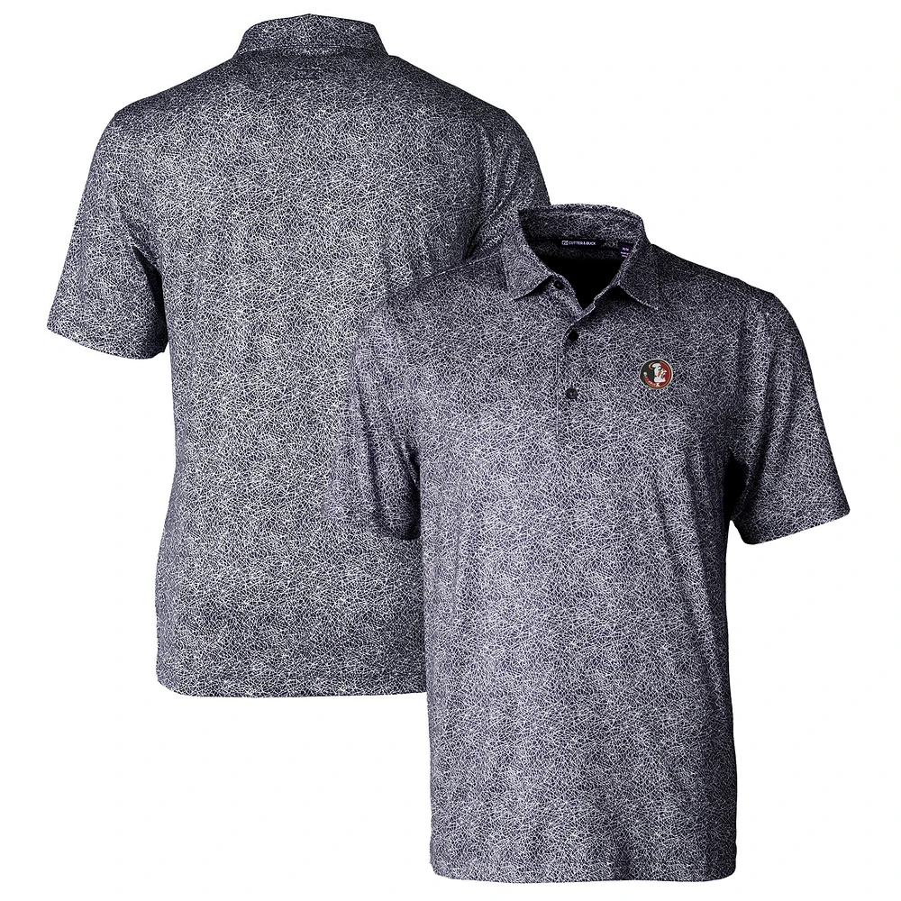 Men's Cutter & Buck Black Florida State Seminoles Pike Constellation Stretch Polo