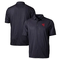 Men's Cutter & Buck Black Western Kentucky Hilltoppers Primary Team Logo Pike Double Dot Print Stretch Polo