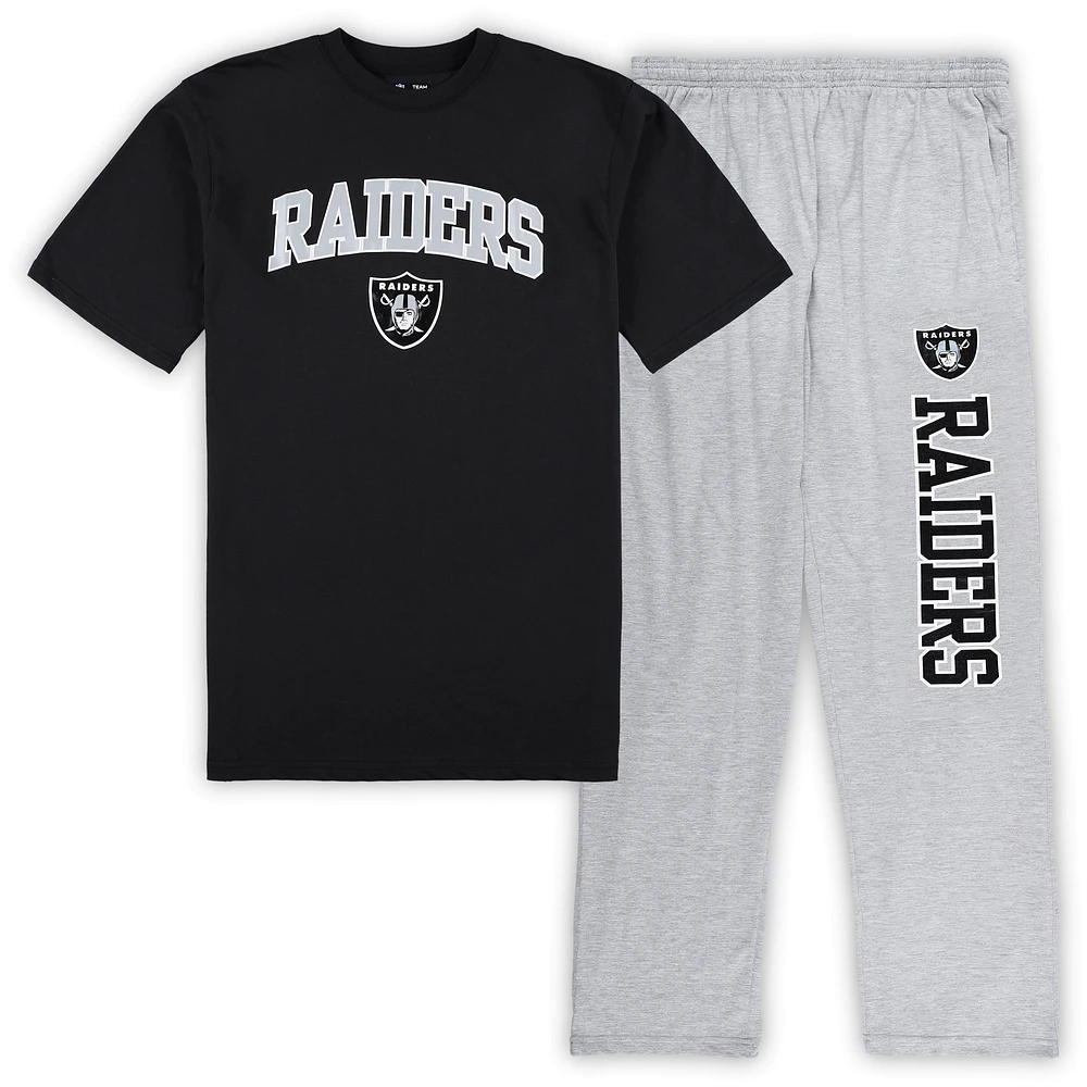 Men's Concepts Sport Black/Heather Gray Las Vegas Raiders Big & Tall T-Shirt Pajama Pants Sleep Set