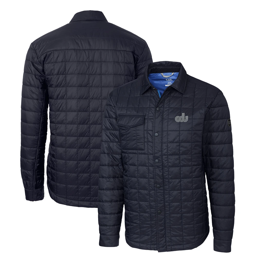 Men's Cutter & Buck Navy Old Dominion Monarchs Rainier PrimaLoft Eco Insulated Quilted Button-Up Shacket
