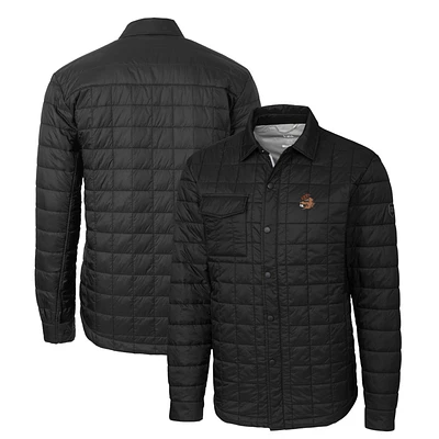 Men's Cutter & Buck Black Oregon State Beavers Rainier PrimaLoft Eco Insulated Quilted Button-Up Shacket