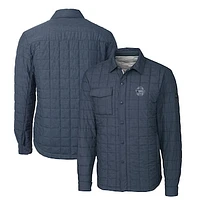 Men's Cutter & Buck Heather Navy Penn State Nittany Lions Rainier PrimaLoft Eco Insulated Quilted Button-Up Shacket