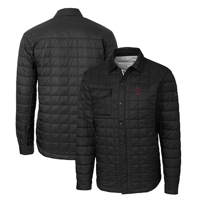 Men's Cutter & Buck Black Southern Illinois Salukis Rainier PrimaLoft Eco Insulated Quilted Button-Up Shacket