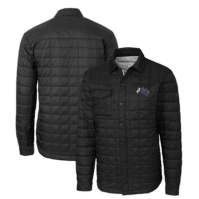 Men's Cutter & Buck Black Stephen F Austin Lumberjacks Rainier PrimaLoft Eco Insulated Quilted Button-Up Shacket