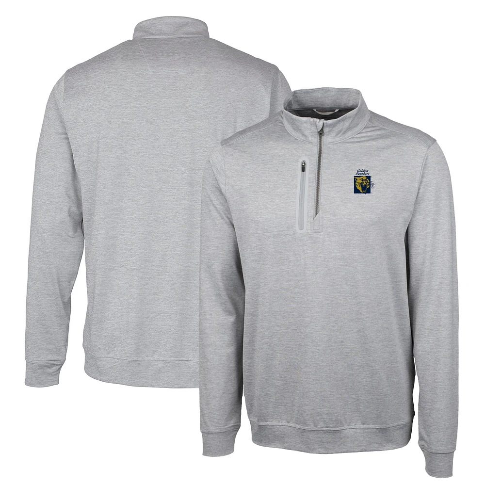 Men's Cutter & Buck Gray FIU Panthers Heathered Vault Stealth Quarter-Zip Pullover Top