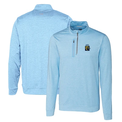 Men's Cutter & Buck Light Blue FIU Panthers Heathered Vault Stealth Quarter-Zip Pullover Top