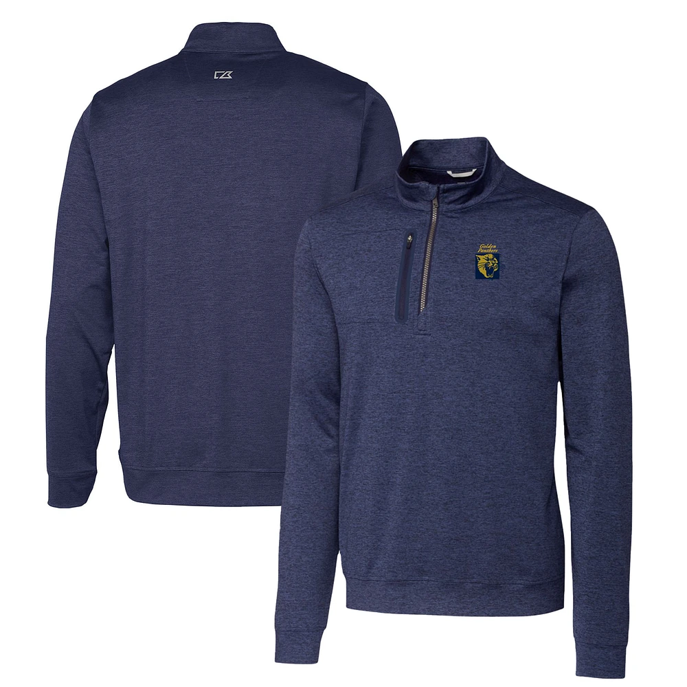 Men's Cutter & Buck Navy FIU Panthers Heathered Vault Stealth Quarter-Zip Pullover Top