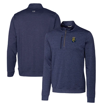 Men's Cutter & Buck Navy FIU Panthers Heathered Vault Stealth Quarter-Zip Pullover Top