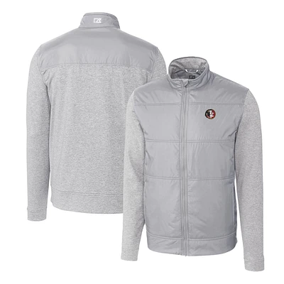 Men's Cutter & Buck Gray Florida State Seminoles Vault Stealth Hybrid Quilted Full-Zip Windbreaker Jacket