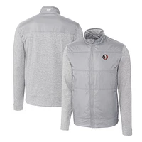 Men's Cutter & Buck Gray Florida State Seminoles Vault Stealth Hybrid Quilted Full-Zip Windbreaker Jacket