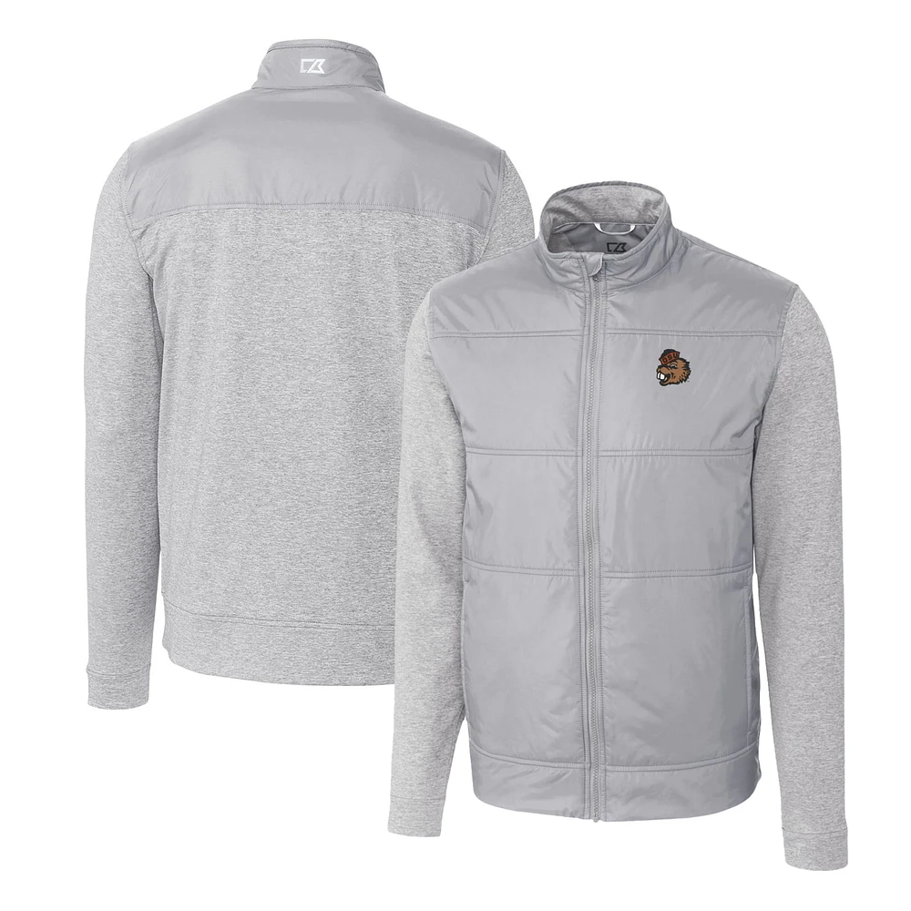 Men's Cutter & Buck Gray Oregon State Beavers Vault Stealth Hybrid Quilted Full-Zip Windbreaker Jacket