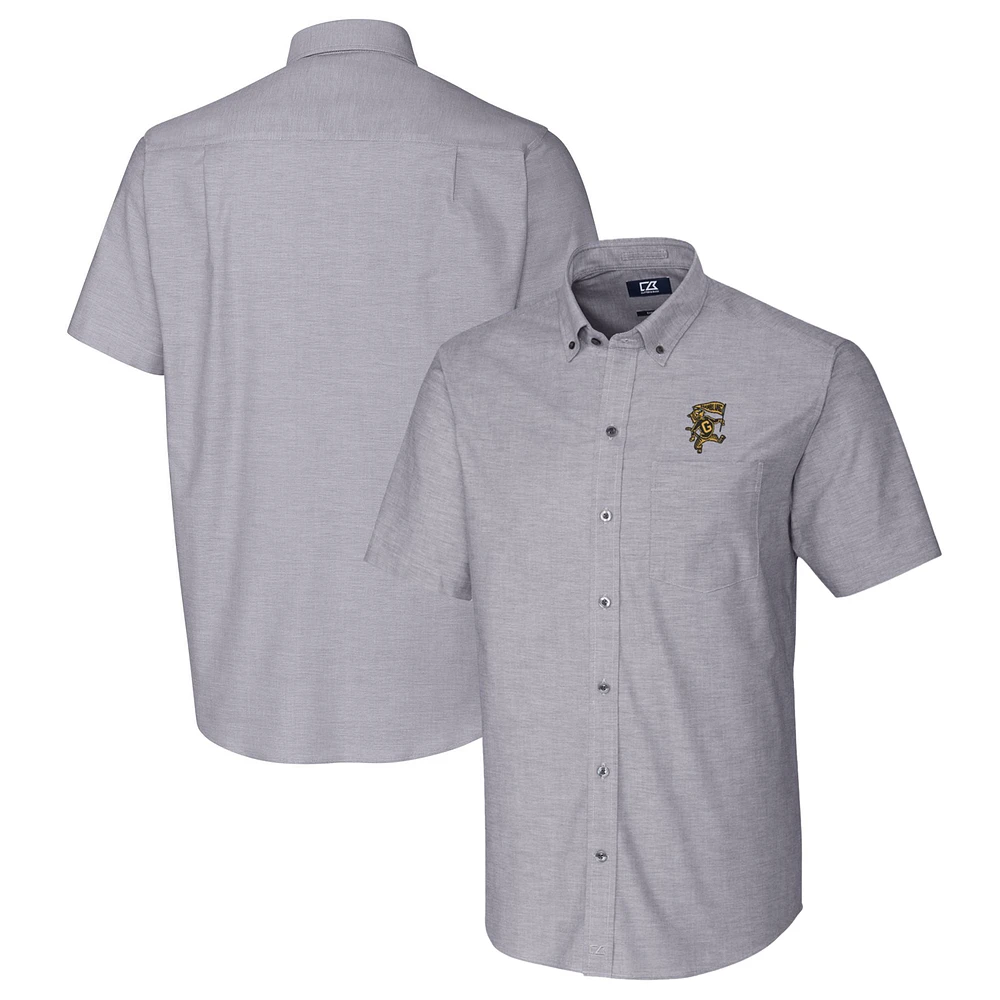 Men's Cutter & Buck Charcoal Grambling Tigers Vault Stretch Oxford Short Sleeve Button-Down Shirt