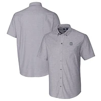 Men's Cutter & Buck Charcoal Georgetown Hoyas Vault Stretch Oxford Short Sleeve Button-Down Shirt