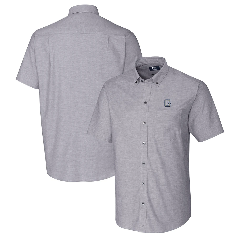 Men's Cutter & Buck Charcoal Georgetown Hoyas Vault Stretch Oxford Short Sleeve Button-Down Shirt