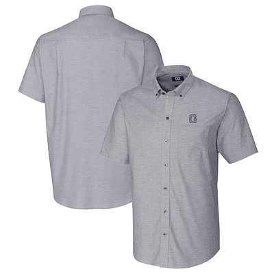 Men's Cutter & Buck Charcoal Georgetown Hoyas Vault Stretch Oxford Short Sleeve Button-Down Shirt