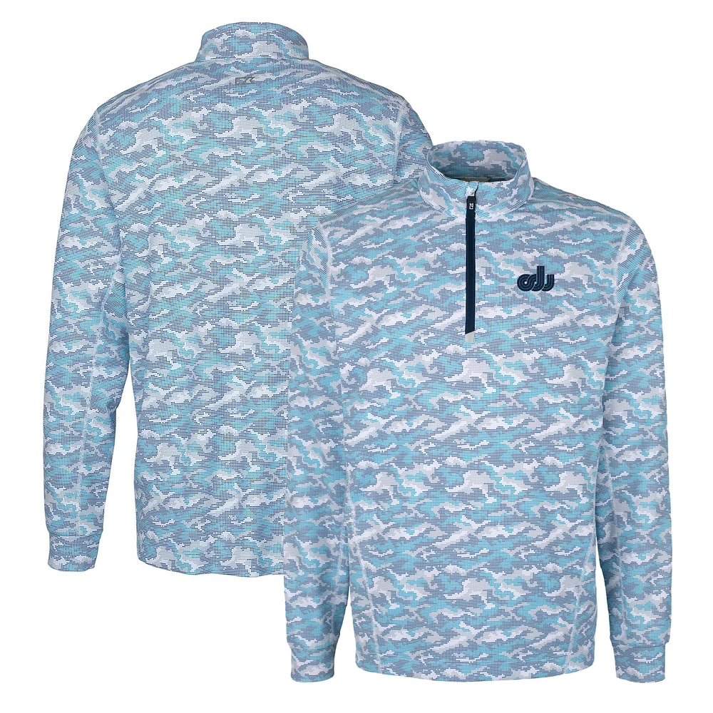 Men's Cutter & Buck Blue Old Dominion Monarchs Vault Traverse Camo Print Stretch Quarter-Zip Pullover Top