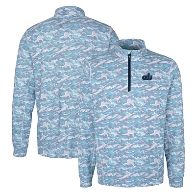 Men's Cutter & Buck Blue Old Dominion Monarchs Vault Traverse Camo Print Stretch Quarter-Zip Pullover Top