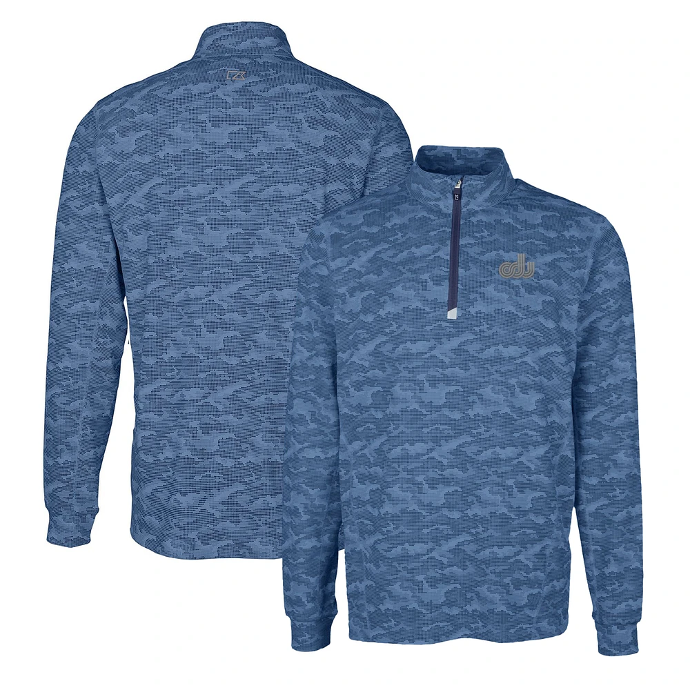 Men's Cutter & Buck Navy Old Dominion Monarchs Vault Traverse Camo Print Stretch Quarter-Zip Pullover Top