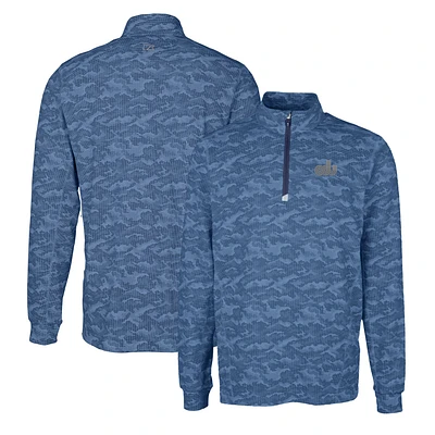 Men's Cutter & Buck Navy Old Dominion Monarchs Vault Traverse Camo Print Stretch Quarter-Zip Pullover Top