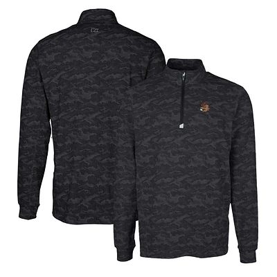 Men's Cutter & Buck Black Oregon State Beavers Vault Traverse Camo Print Stretch Quarter-Zip Pullover Top