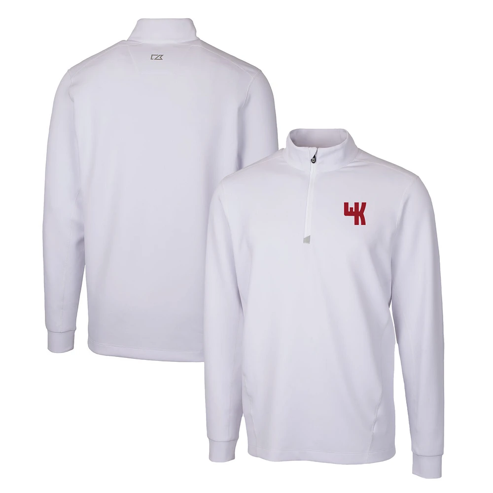 Men's Cutter & Buck White Western Kentucky Hilltoppers Traverse Stretch Quarter Zip-Pullover Top