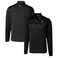 Men's Cutter & Buck Black Georgia Tech Yellow Jackets Traverse Stripe Quarter-Zip Pullover Top