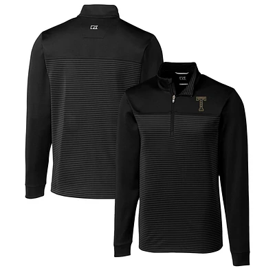 Men's Cutter & Buck Black Georgia Tech Yellow Jackets Traverse Stripe Quarter-Zip Pullover Top