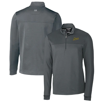 Men's Cutter & Buck Steel George Mason Patriots Traverse Stripe Quarter-Zip Pullover Top
