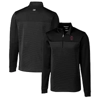 Men's Cutter & Buck Black Southern Illinois Salukis Traverse Stripe Quarter-Zip Pullover Top