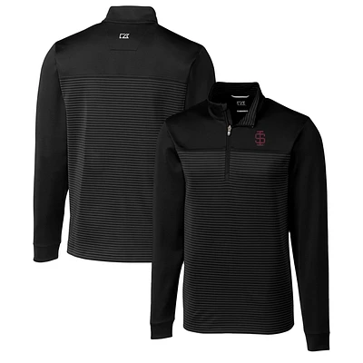 Men's Cutter & Buck Black Southern Illinois Salukis Traverse Stripe Quarter-Zip Pullover Top