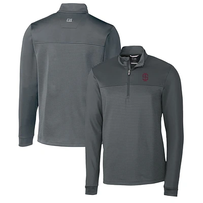 Men's Cutter & Buck Steel Southern Illinois Salukis Traverse Stripe Quarter-Zip Pullover Top