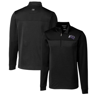 Men's Cutter & Buck Black Stephen F Austin Lumberjacks Traverse Stripe Quarter-Zip Pullover Top