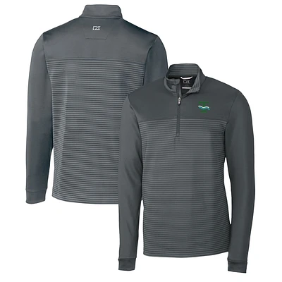 Men's Cutter & Buck Steel Tulane Green Wave Traverse Stripe Quarter-Zip Pullover Top