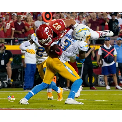 Derwin James Jr. Los Angeles Chargers Unsigned Tackles Travis Kelce Photograph