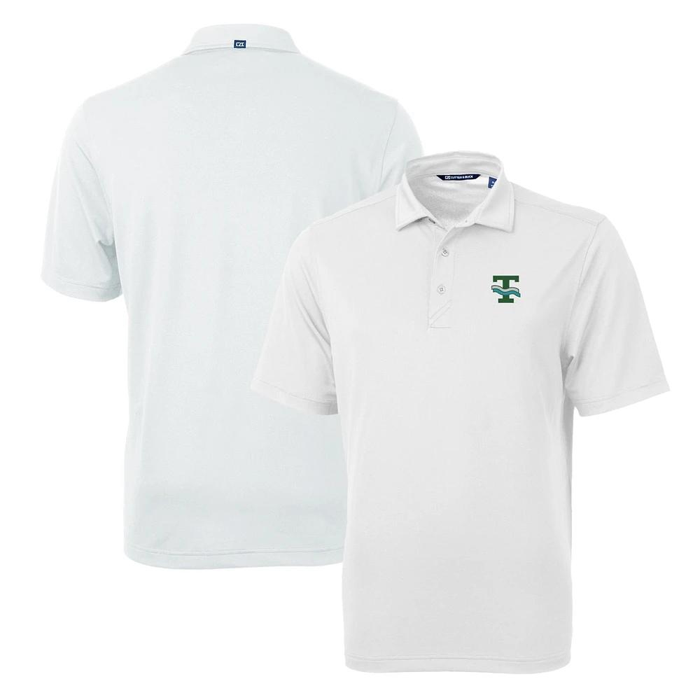 Men's Cutter & Buck White Tulane Green Wave Team Logo Virtue Eco Pique Recycled Polo
