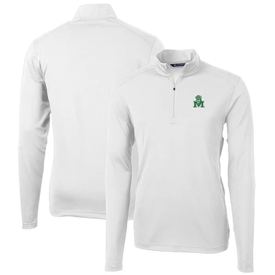 Men's Cutter & Buck Marshall Thundering Herd Virtue Eco Pique Recycled Quarter-Zip Pullover Top