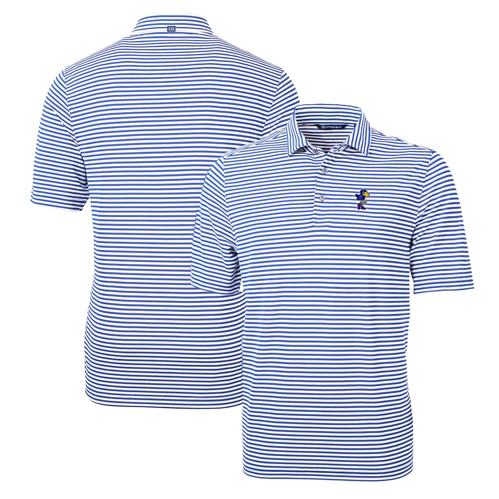 Men's Cutter & Buck Kansas Jayhawks Throwback Logo Virtue Eco Pique Stripe Recycled Polo
