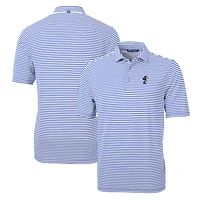 Men's Cutter & Buck Kansas Jayhawks Throwback Logo Virtue Eco Pique Stripe Recycled Polo