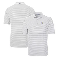 Men's Cutter & Buck Kansas Jayhawks Throwback Logo Virtue Eco Pique Stripe Recycled Polo