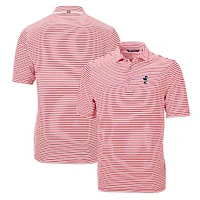 Men's Cutter & Buck Red Kansas Jayhawks Throwback Logo Virtue Eco Pique Stripe Recycled Polo