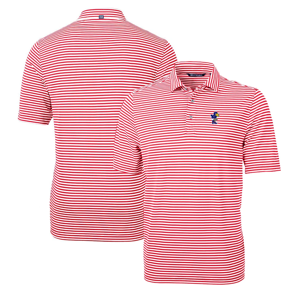 Men's Cutter & Buck Red Kansas Jayhawks Throwback Logo Virtue Eco Pique Stripe Recycled Polo
