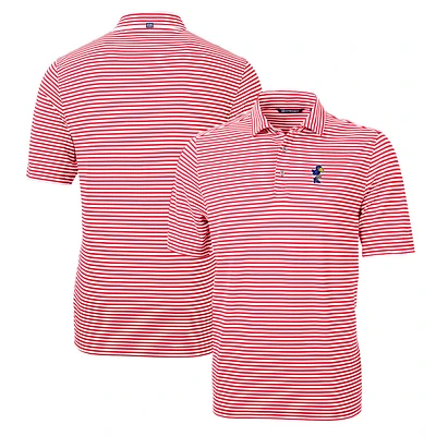 Men's Cutter & Buck Red Kansas Jayhawks Throwback Logo Virtue Eco Pique Stripe Recycled Polo