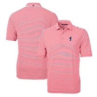 Men's Cutter & Buck Red Kansas Jayhawks Throwback Logo Virtue Eco Pique Stripe Recycled Polo
