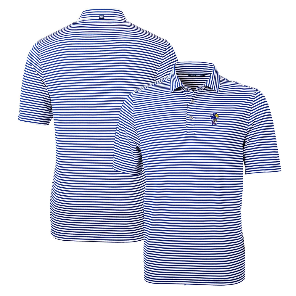 Men's Cutter & Buck Royal Kansas Jayhawks Throwback Logo Virtue Eco Pique Stripe Recycled Polo